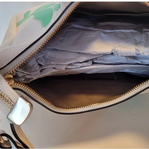 COACH FLORAL PEBBLED LEATHER SHOULDER BAG CROSSBODY WHITE PINK SPRING Y2K - Picture 10 of 14